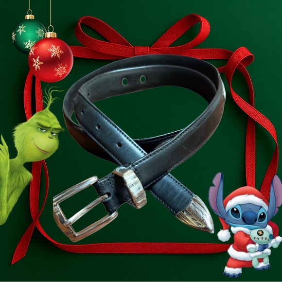 Black Leather Dress Belt with Silver Buckle - Picture 4 of 4